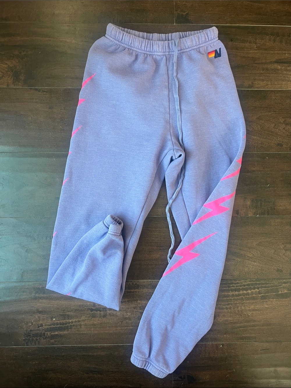 Aviator Nation Lavender BOLT 4 SWEATPANTS Neon Pink Bolts XS - Picture 2 of 6